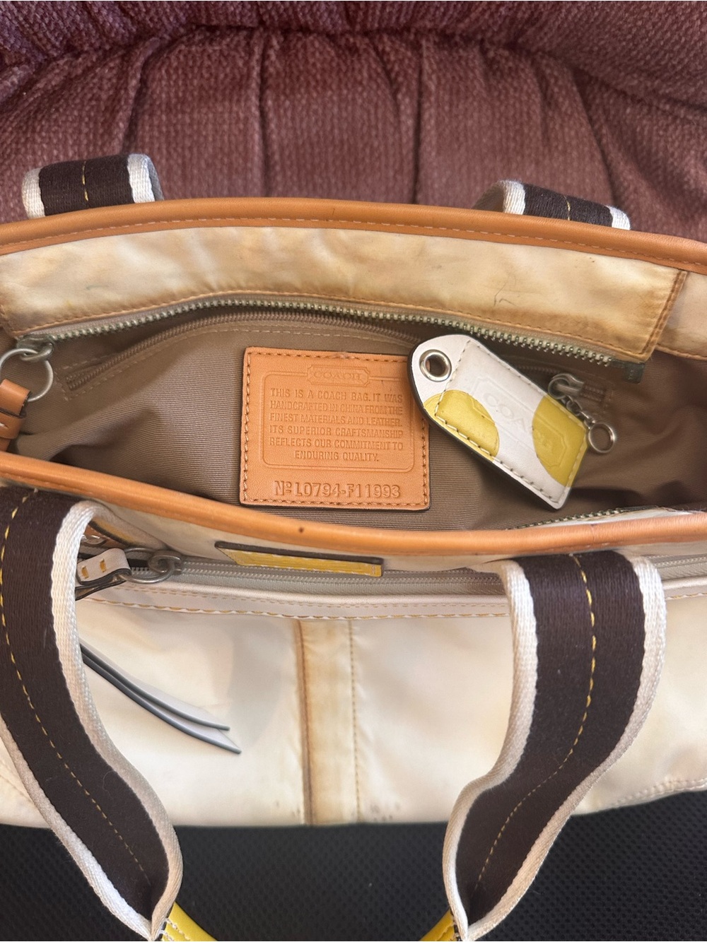 Authentic Vintage Coach Hampton Tote Satchel Cream Brown Y2K Bag F11993
